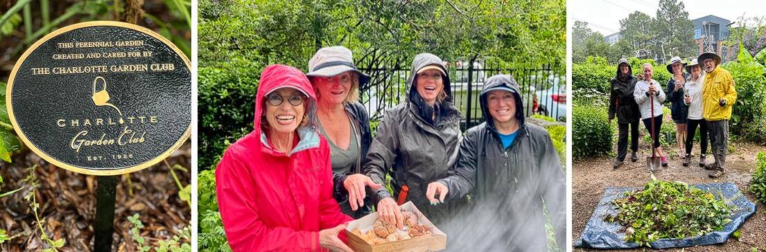 Garden club members planting during McGill Garden Workday on 06/21/2023.