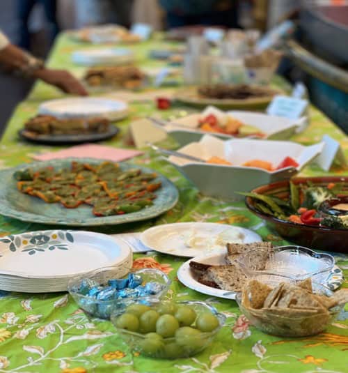 Elegant brunch setup with a variety of food for Charlotte Garden Club members.