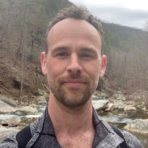 Michael Albanese discussing stormwater issues and dry creek beds for sustainable water management.