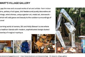 Beautiful outdoor sculpture display at Stewart's Village Gallery.
